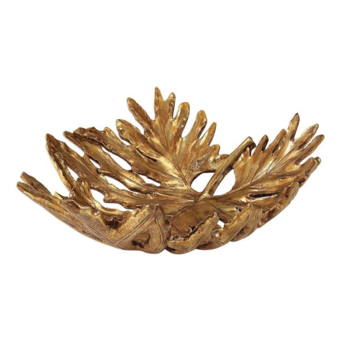 Uttermost Oak Leaf Metallic Gold Bowl 1